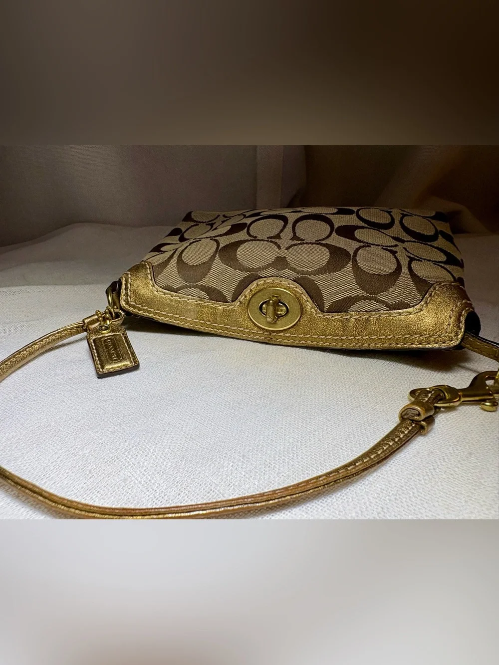 Vintage Y2K Coach 42026 Signature Jacquard Gold Turnlock Mini Shoulder Bag Purse